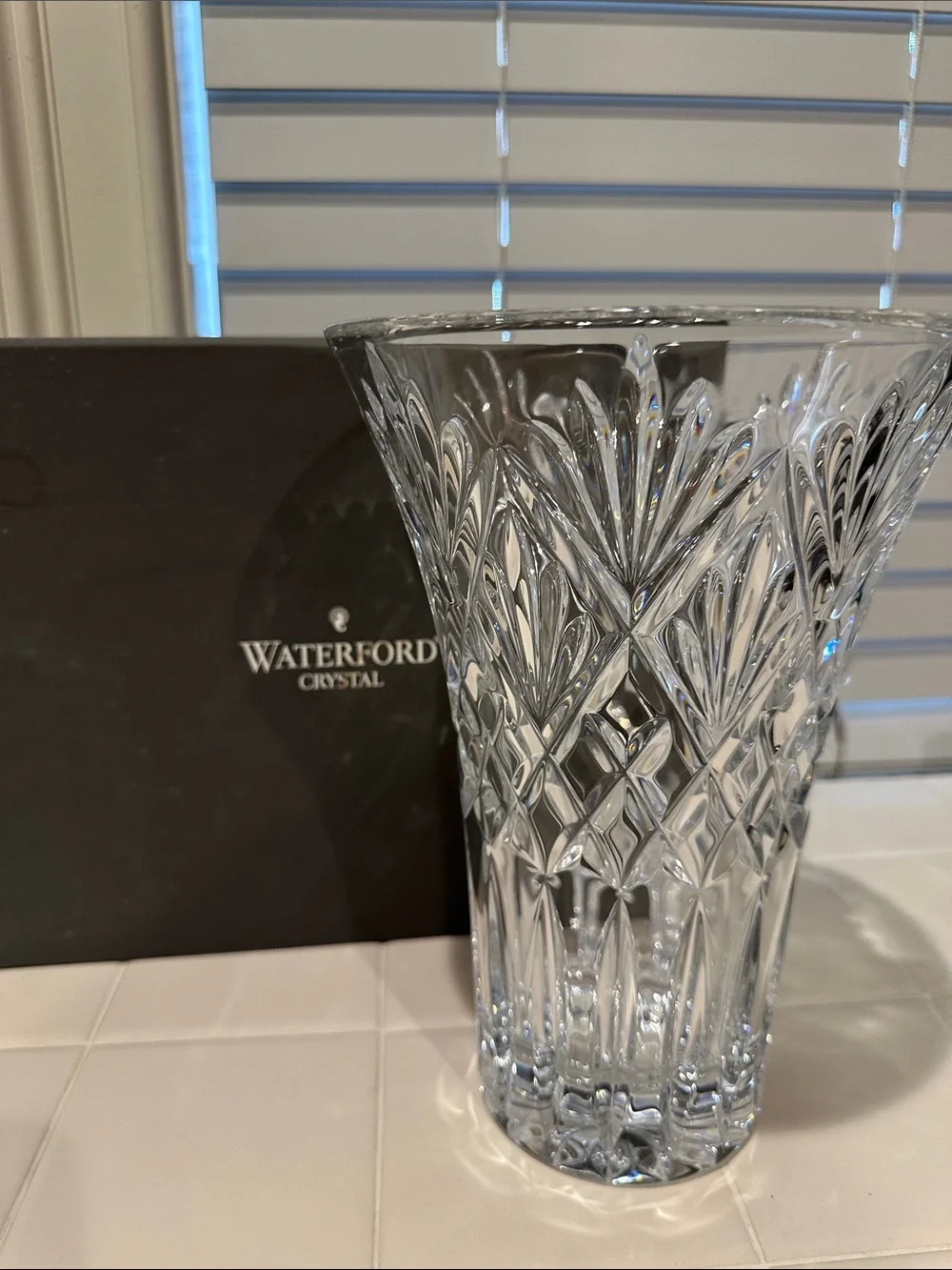 Waterford Crystal Clear Cut Pattern Heavy Vase - Clear Crystal - 10” x 7” (Top)